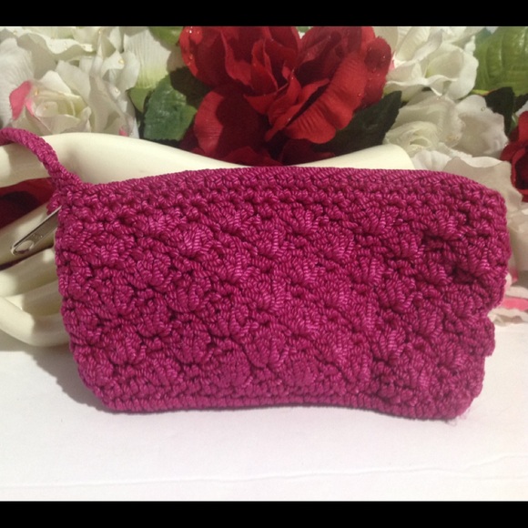 Pink Crochet Coin Purse Accessory Bag with strap - Picture 2 of 16